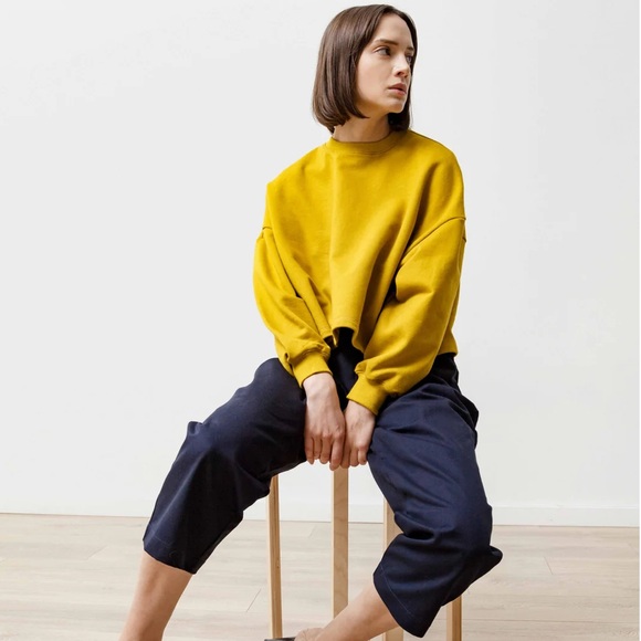 Priory Summer Crew Cropped Sweatshirt Lightweight Terry Dijon Small / Medium - Picture 1 of 7